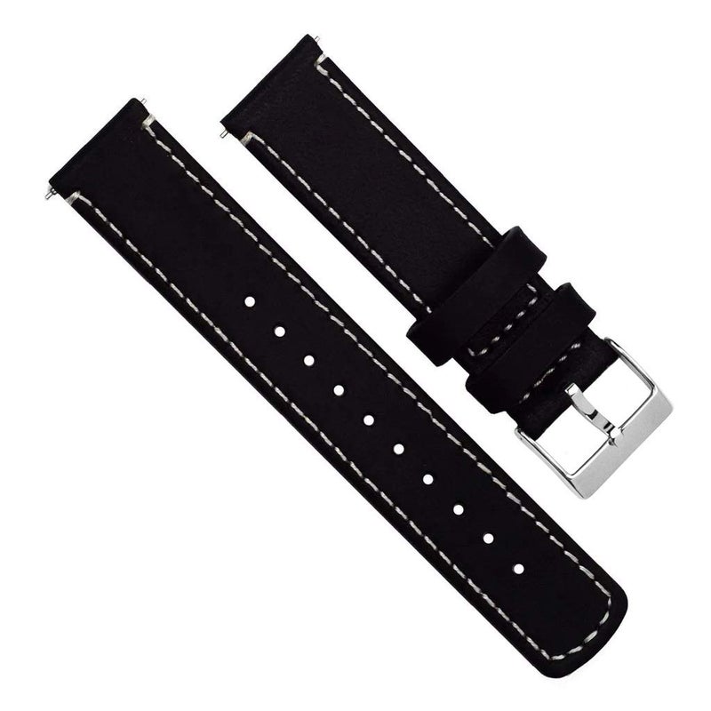 BARTON WATCH BANDS Quick Release Top Grain Leather Watch Band Strap, Black Leather/Linen White Stitching, 22mm - Image 3